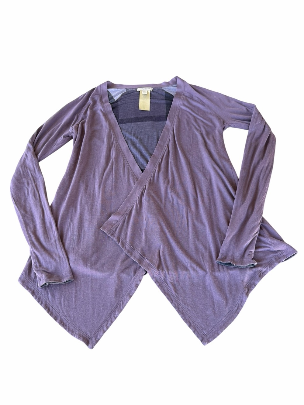 Burberry Brit Draped Waterfall Cardigan Reversible Plum Purple Nova Check S READ